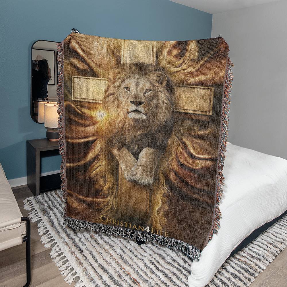 Christian4Life Lion and Cross Heirloom Woven Blanket - Blankets