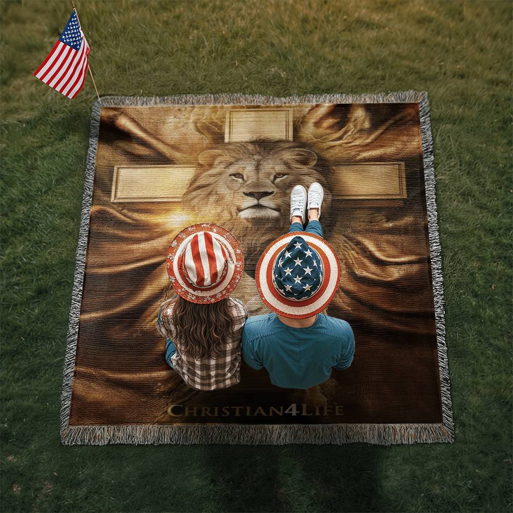 Christian4Life Lion and Cross Heirloom Woven Blanket - Blankets