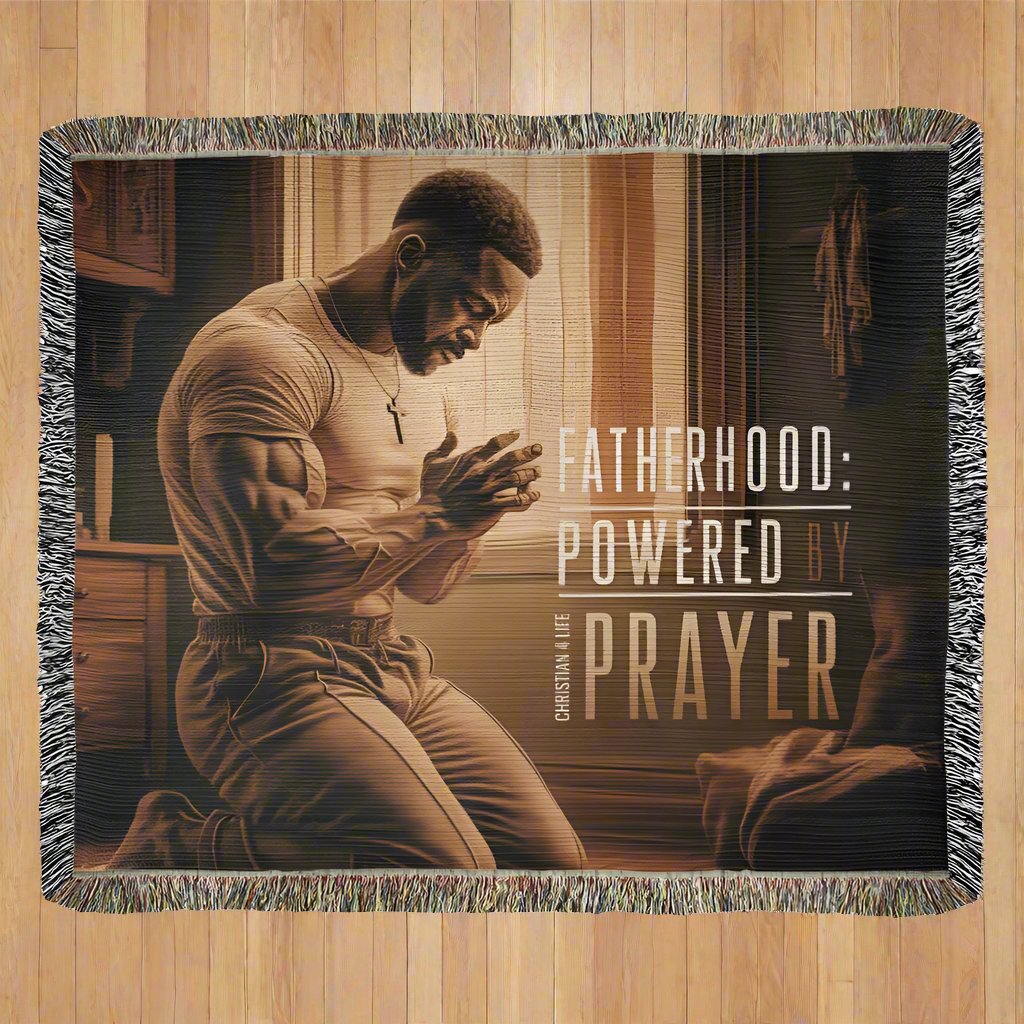 ’Fatherhood Powered by Prayer’ Christian Woven Blanket - Blankets