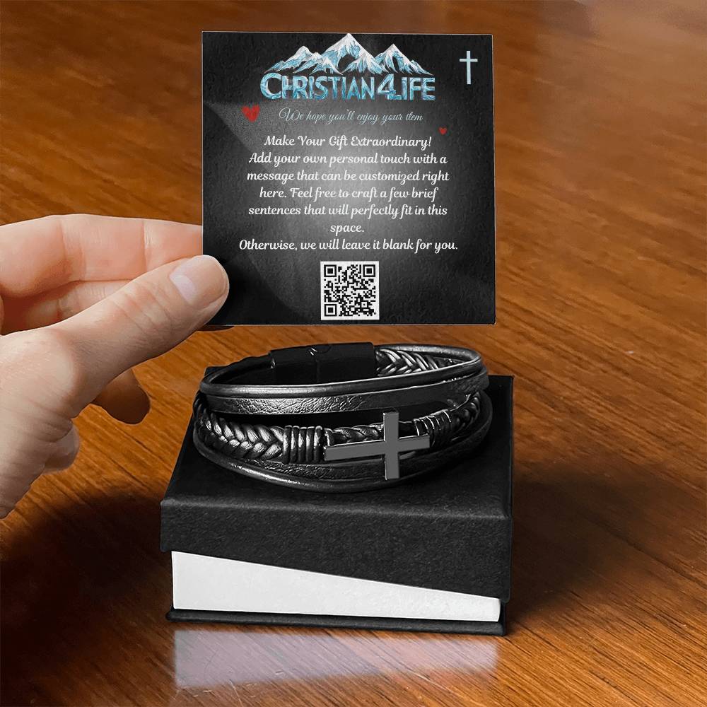 Vegan Leather and Stainless Steel Cross Bracelet - Jewelry