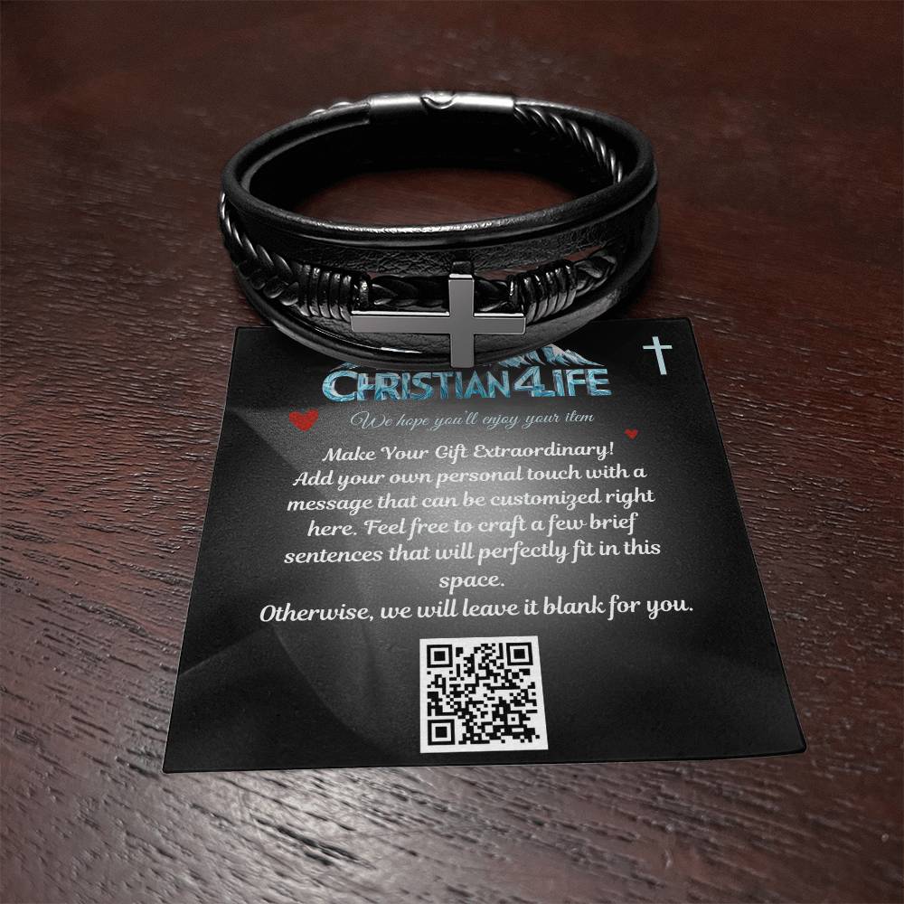Vegan Leather and Stainless Steel Cross Bracelet - Jewelry