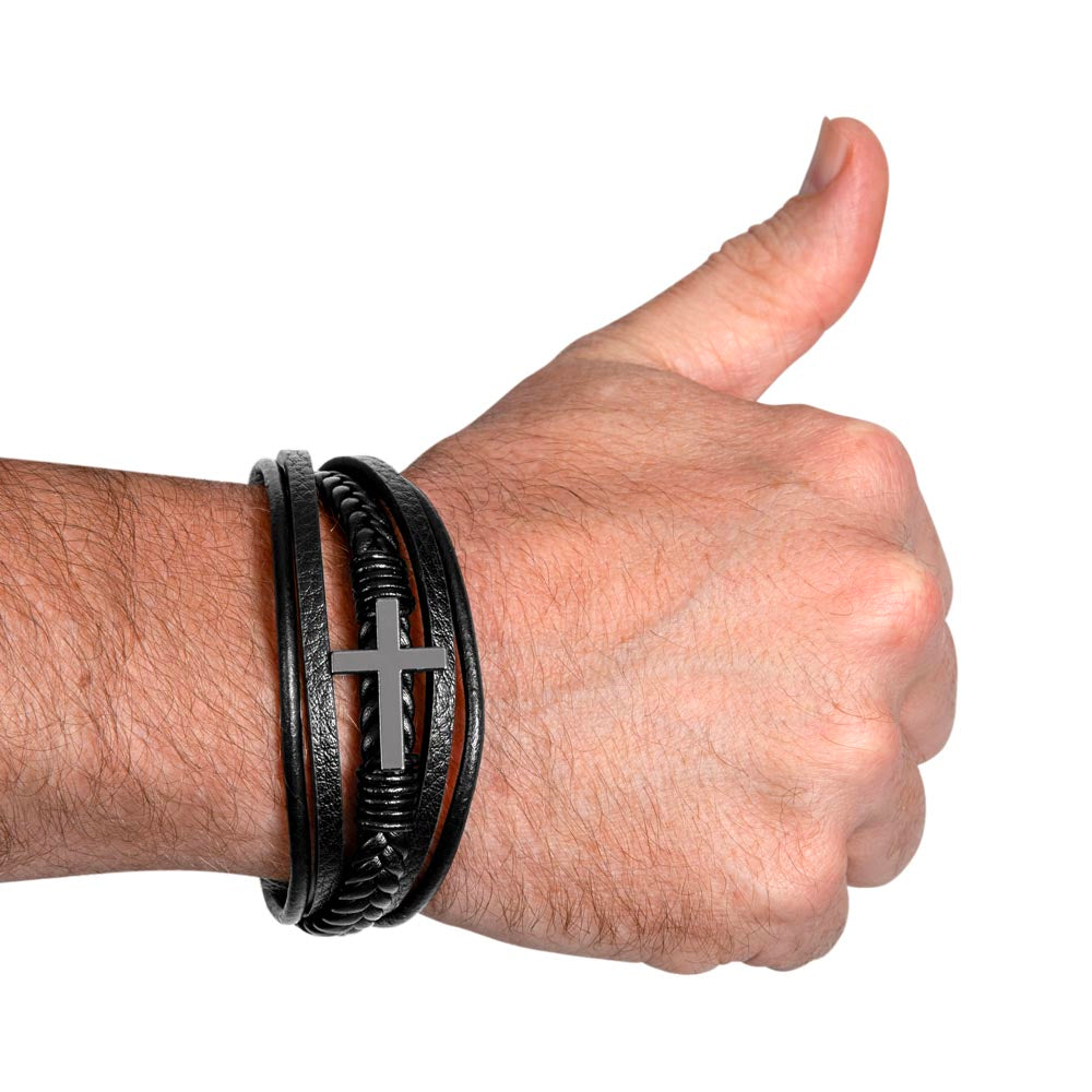 Vegan Leather and Stainless Steel Cross Bracelet - Jewelry