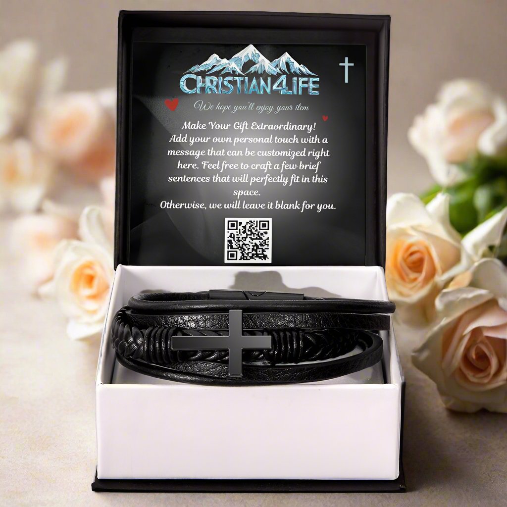 Vegan Leather and Stainless Steel Cross Bracelet - Standard Box - Jewelry