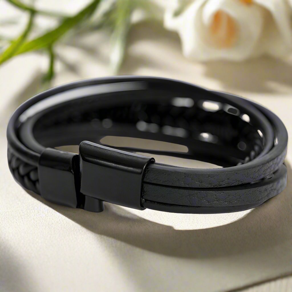 Vegan Leather and Stainless Steel Cross Bracelet - Jewelry