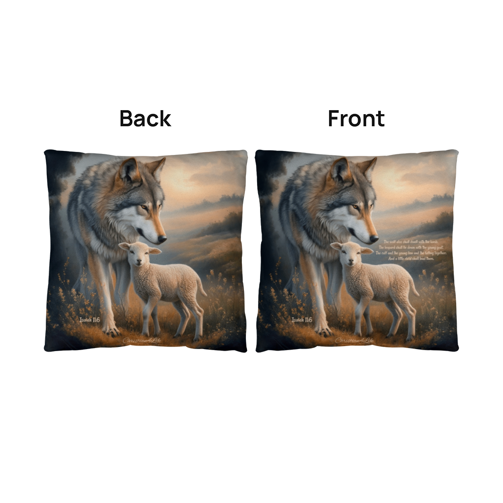 Wolf and Lamb Bible Verse Classic Pillow (multiple sizes) - Home Decor