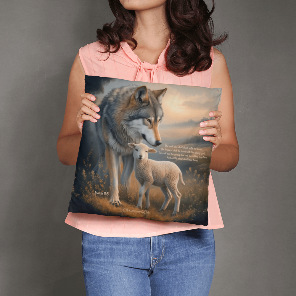 Wolf and Lamb Bible Verse Classic Pillow (multiple sizes) - Home Decor