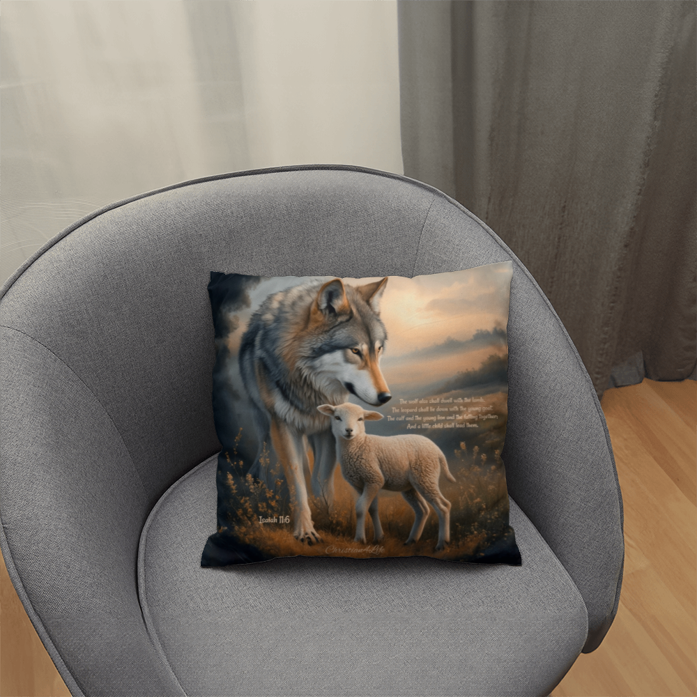 Wolf and Lamb Bible Verse Classic Pillow (multiple sizes) - Home Decor