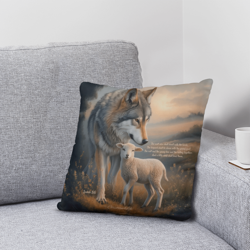 Wolf and Lamb Bible Verse Classic Pillow (multiple sizes) - Home Decor