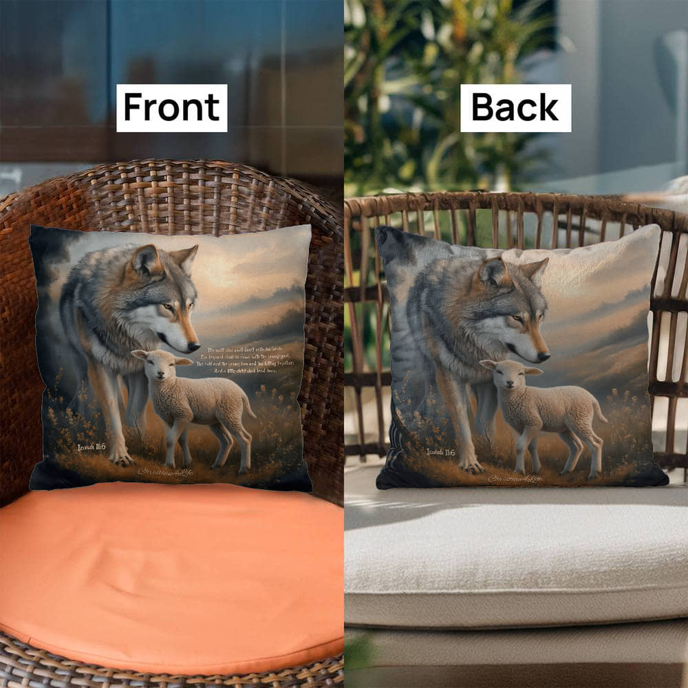 Wolf and Lamb Bible Verse Classic Pillow (multiple sizes) - Home Decor