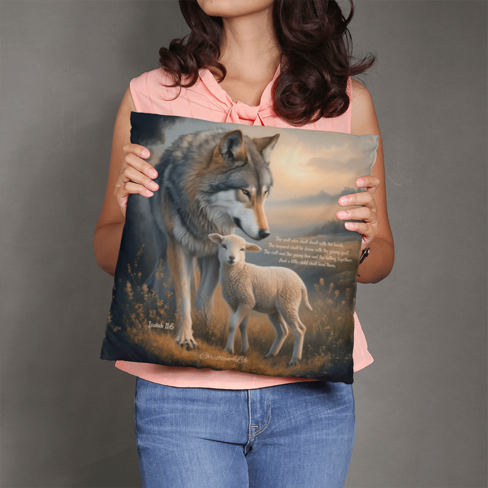 Wolf and Lamb Bible Verse Classic Pillow (multiple sizes) - Home Decor