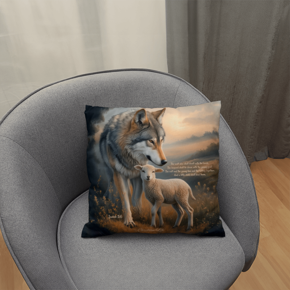 Wolf and Lamb Bible Verse Classic Pillow (multiple sizes) - Home Decor