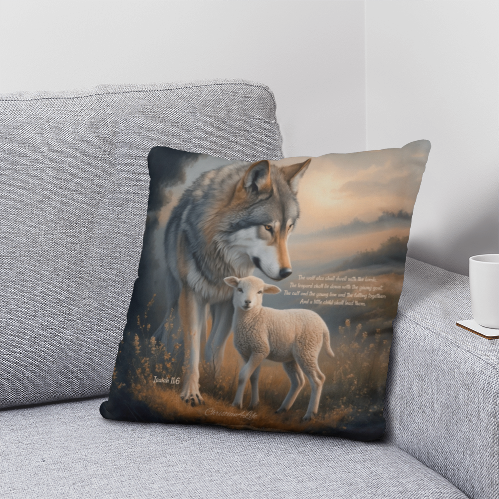 Wolf and Lamb Bible Verse Classic Pillow (multiple sizes) - Home Decor