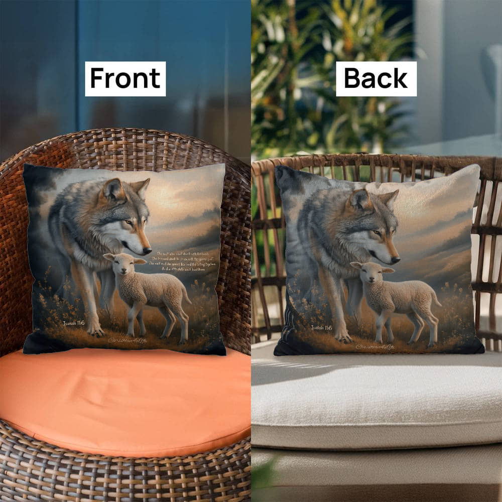 Wolf and Lamb Bible Verse Classic Pillow (multiple sizes) - Home Decor