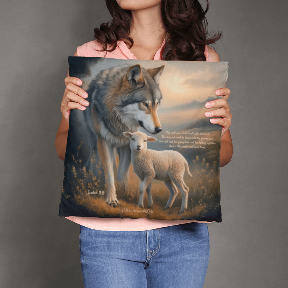 Wolf and Lamb Bible Verse Classic Pillow (multiple sizes) - Home Decor