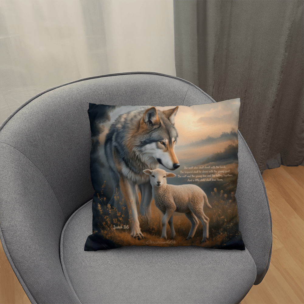 Wolf and Lamb Bible Verse Classic Pillow (multiple sizes) - Home Decor
