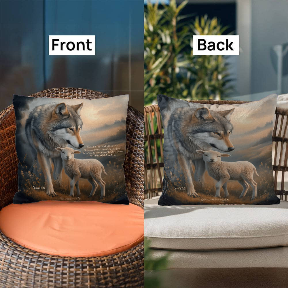 Wolf and Lamb Bible Verse Classic Pillow (multiple sizes) - Home Decor
