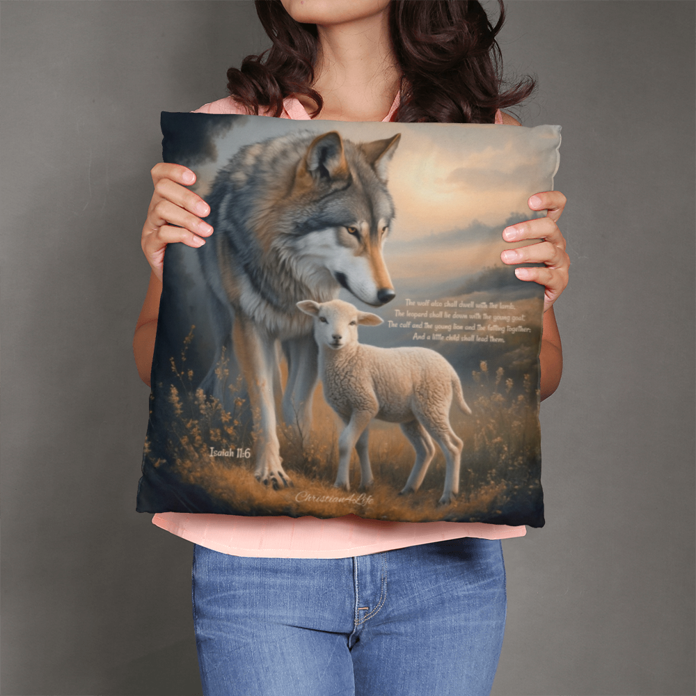 Wolf and Lamb Bible Verse Classic Pillow (multiple sizes) - Home Decor
