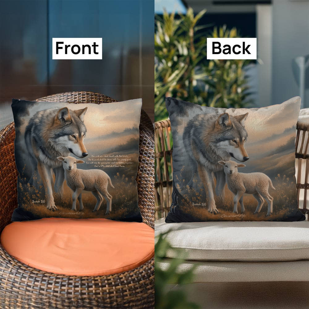 Wolf and Lamb Bible Verse Classic Pillow (multiple sizes) - Home Decor