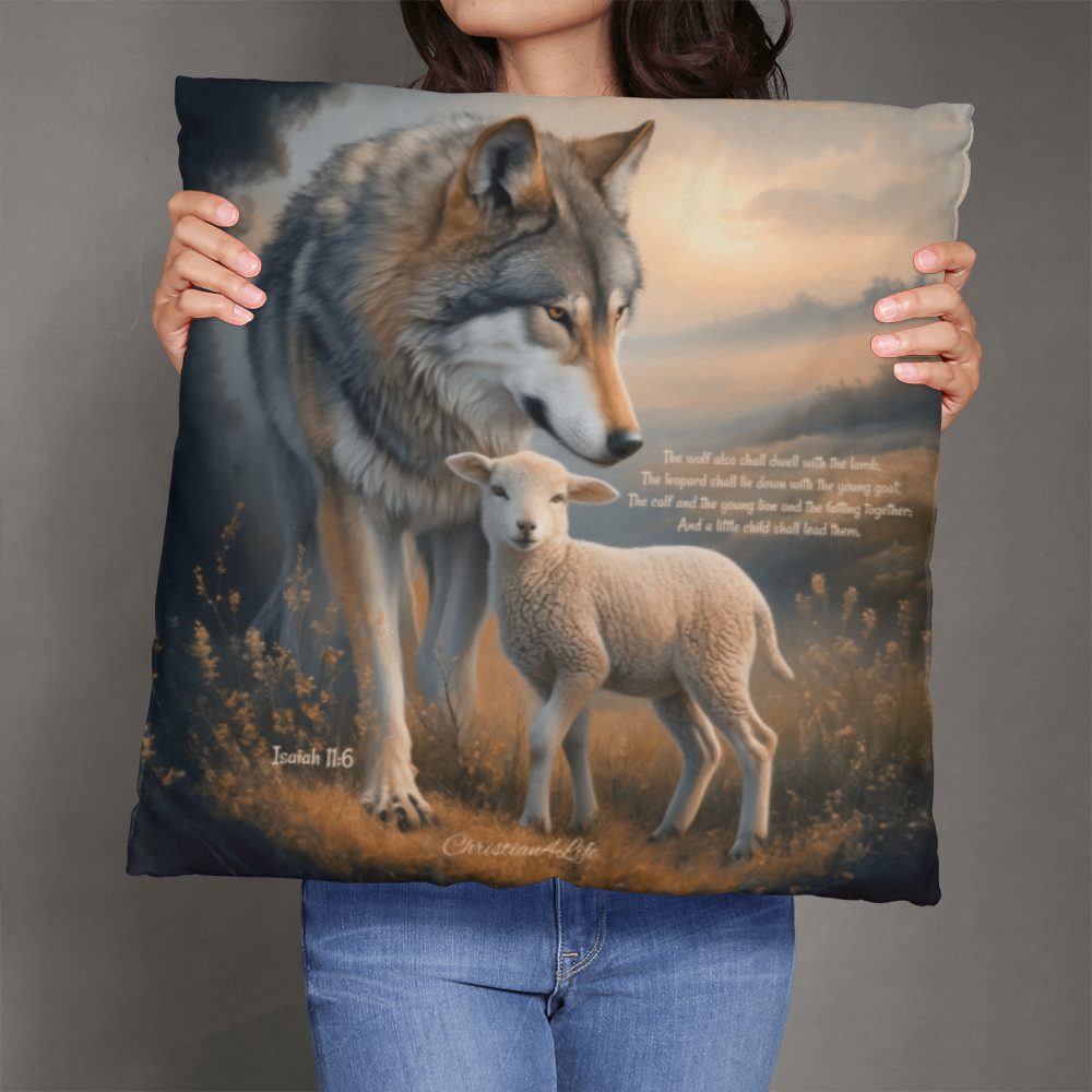 Wolf and Lamb Bible Verse Classic Pillow (multiple sizes) - Home Decor