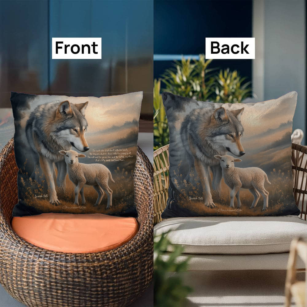 Wolf and Lamb Bible Verse Classic Pillow (multiple sizes) - Home Decor