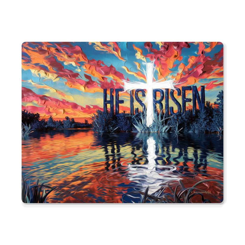"He Is Risen" Christian High Gloss Metal Art Print - Serene Lake