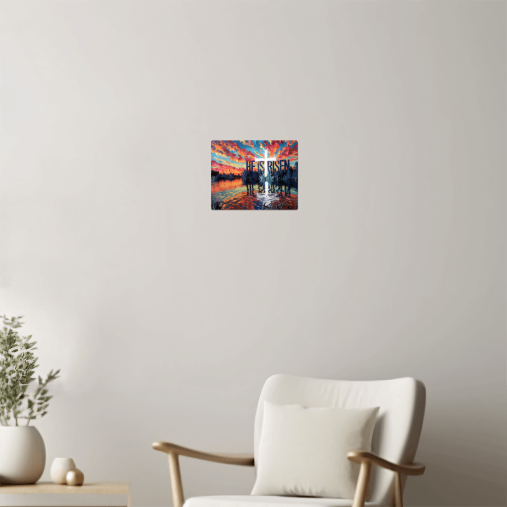 "He Is Risen" Christian High Gloss Metal Art Print - Serene Lake