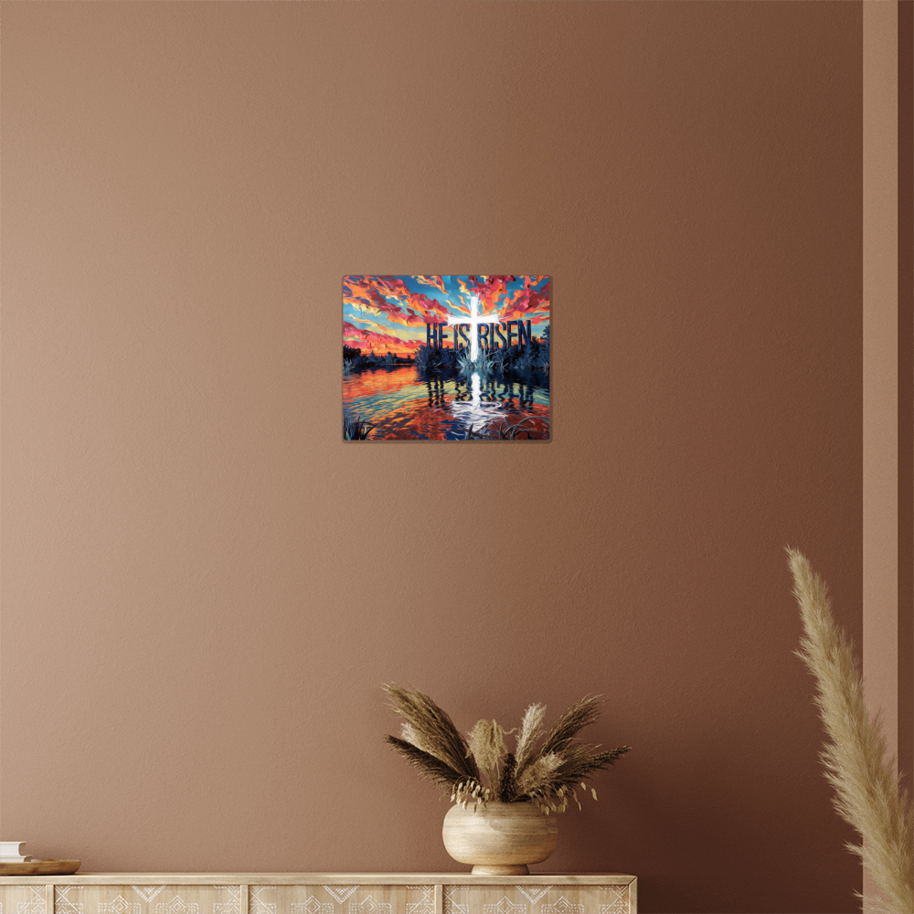 "He Is Risen" Christian High Gloss Metal Art Print - Serene Lake