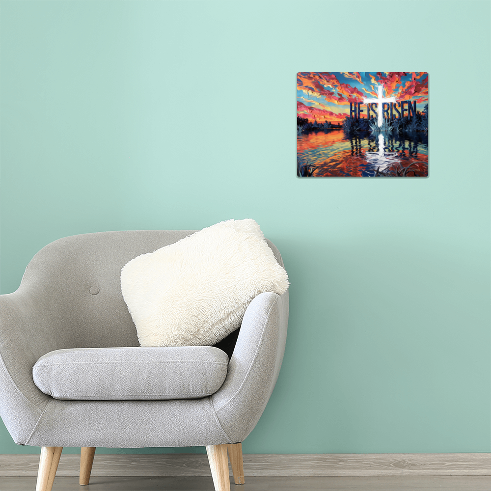 "He Is Risen" Christian High Gloss Metal Art Print - Serene Lake