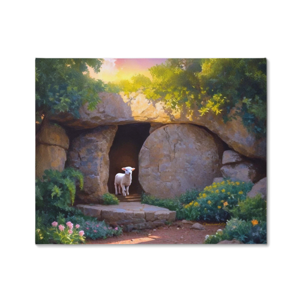 He is Risen Tomb and Lamb Christian Wall Art Gallery Wrapped Canvas Easter 20’’ x 16’’ - Canvas