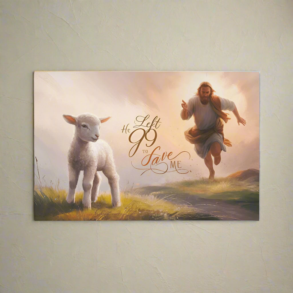 ’He Left 99 to Save Me’ Oil style Gallery Wrapped Christian Wall Art Canvas (3:2) - Canvas