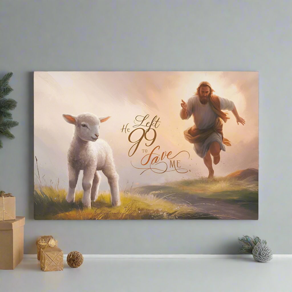 ’He Left 99 to Save Me’ Oil style Gallery Wrapped Christian Wall Art Canvas (3:2) - Canvas