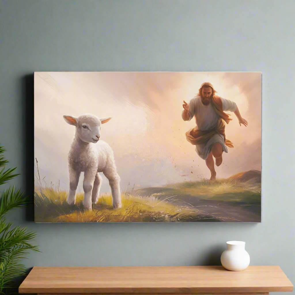 The Good Shepherd Runs After Sheep - Gallery Wrapped Christian Wall Art Canvas - Canvas