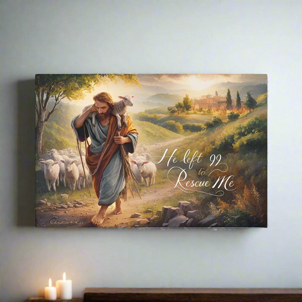 ’He Left 99 To Rescue Me’ Gallery Wrapped Christian Wall Art Canvas - 18’’ x 12’’ - Canvas