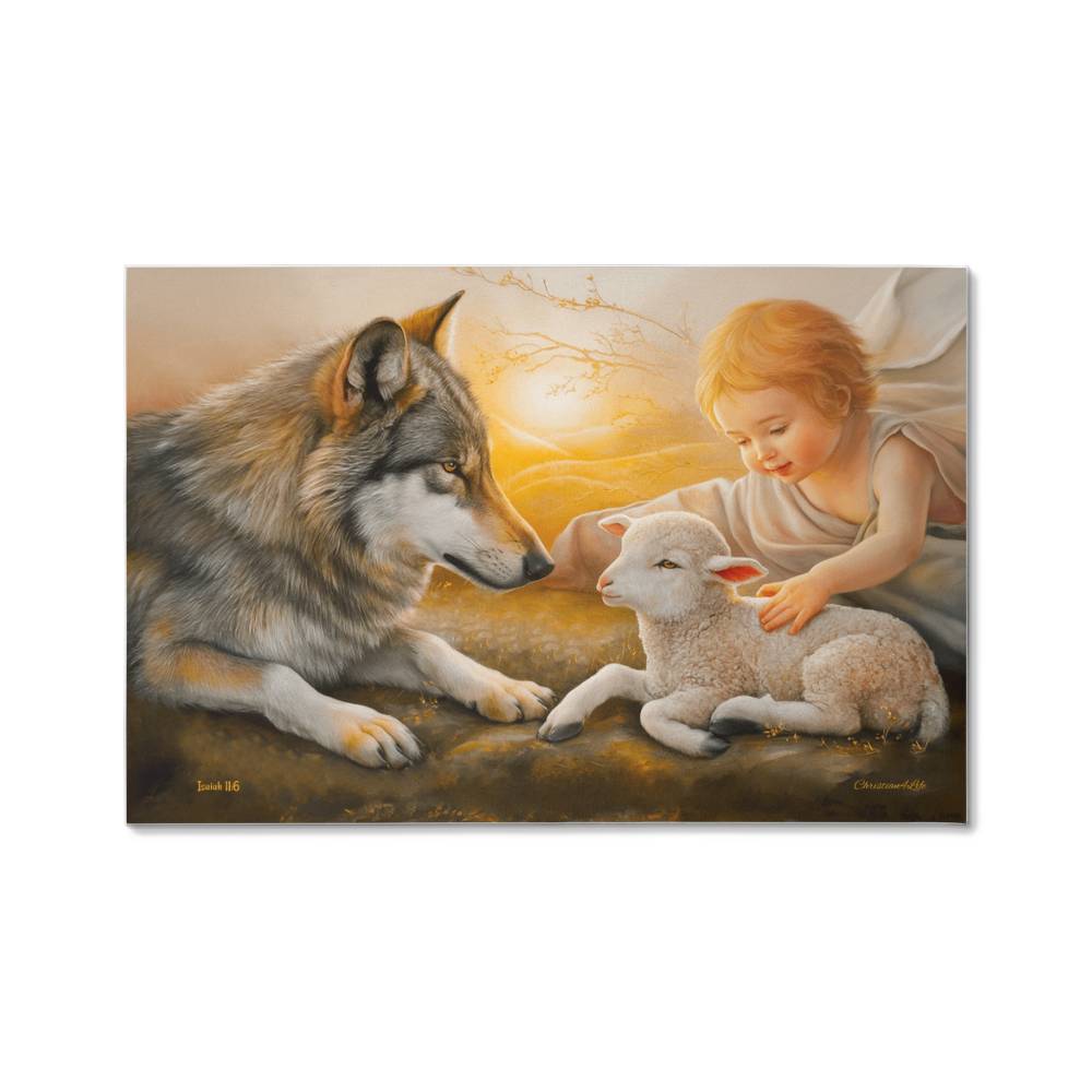 Wolf and Lamb Gallery Wrapped Christian Wall Art Canvas - Canvas