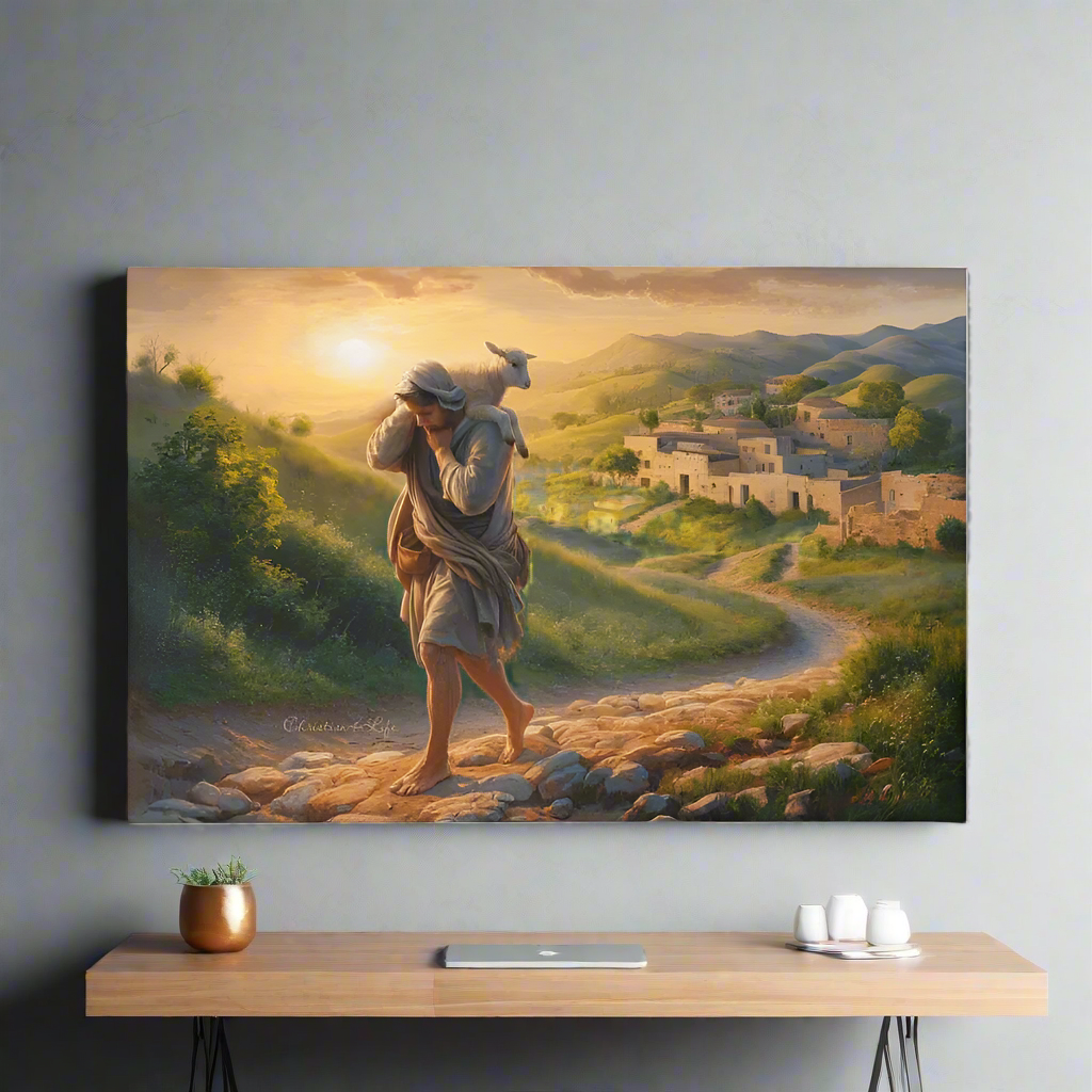 The Good Shepherd Saves Sheep - Gallery Wrapped Christian Wall Art Canvas - Canvas