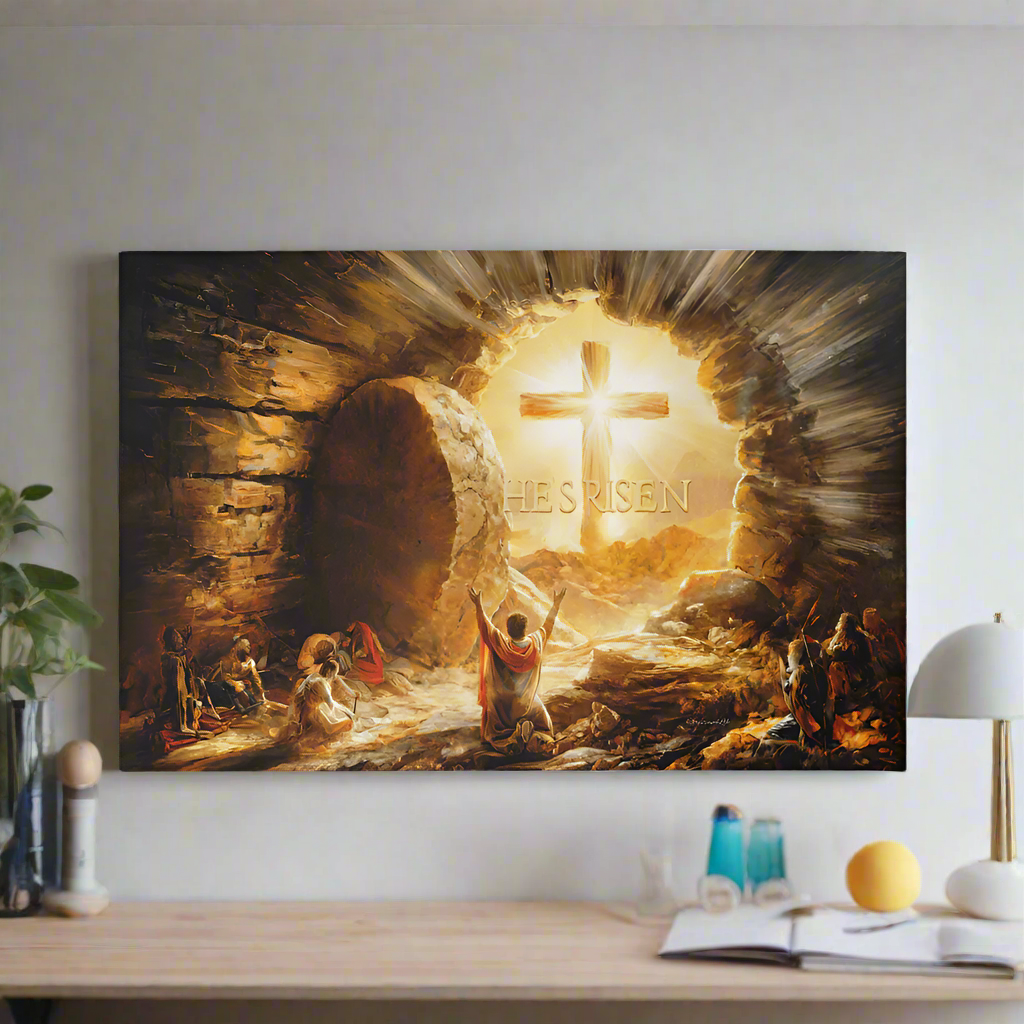 He Is Risen - Gallery Wrapped Canvas - Jesus Resurrection Christian Easter Wall Art - Canvas