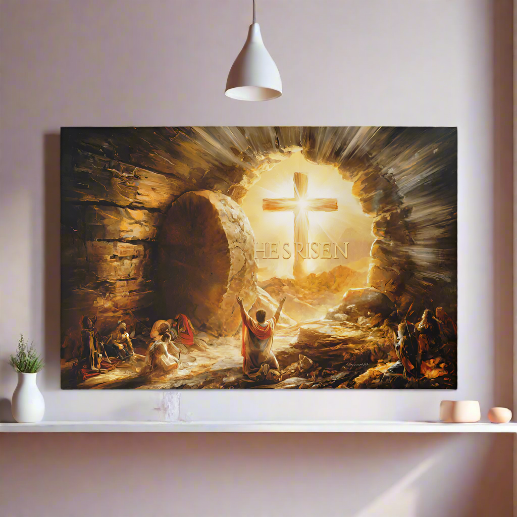 He Is Risen - Gallery Wrapped Canvas - Jesus Resurrection Christian Easter Wall Art - Canvas