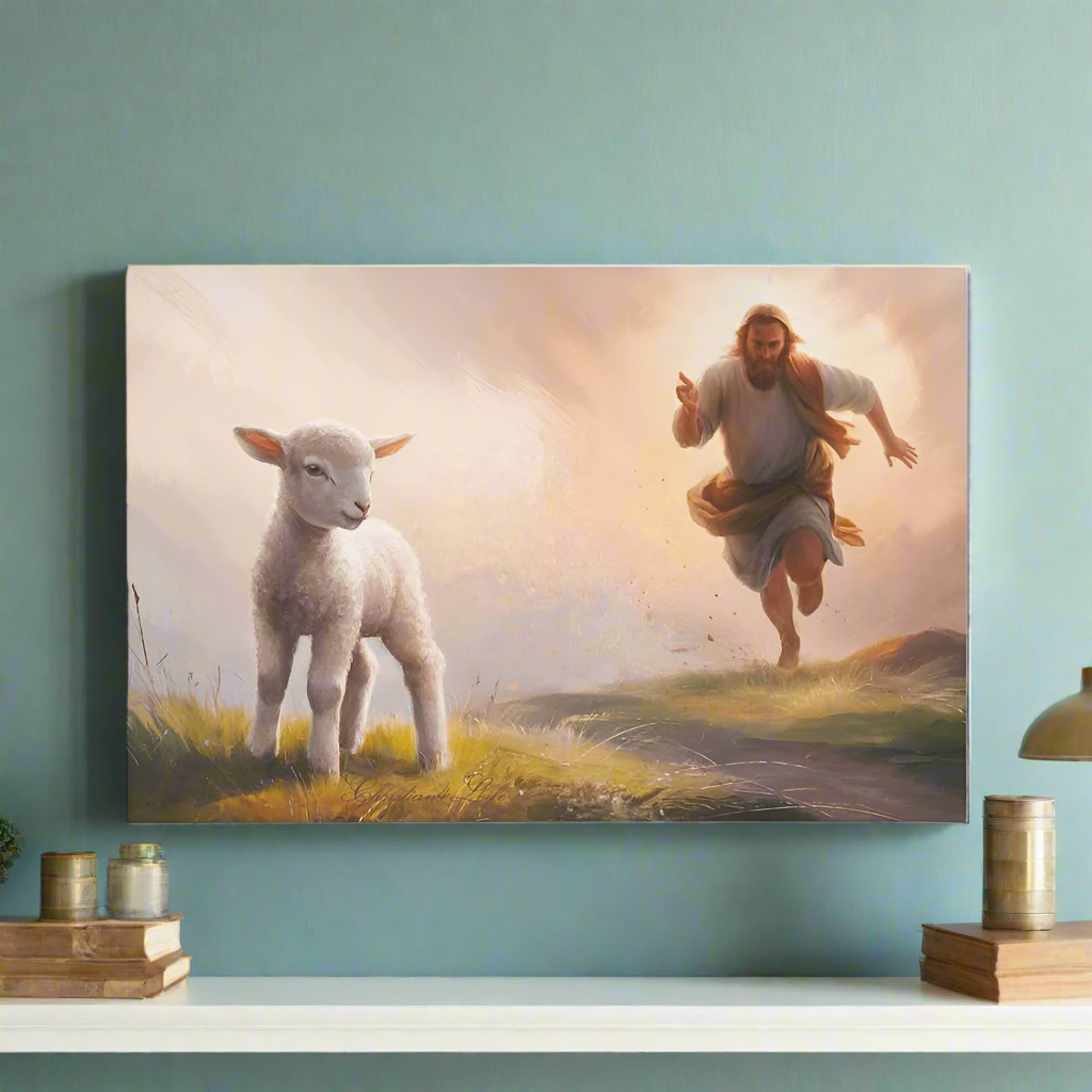 The Good Shepherd Runs After Sheep - Gallery Wrapped Christian Wall Art Canvas - Canvas