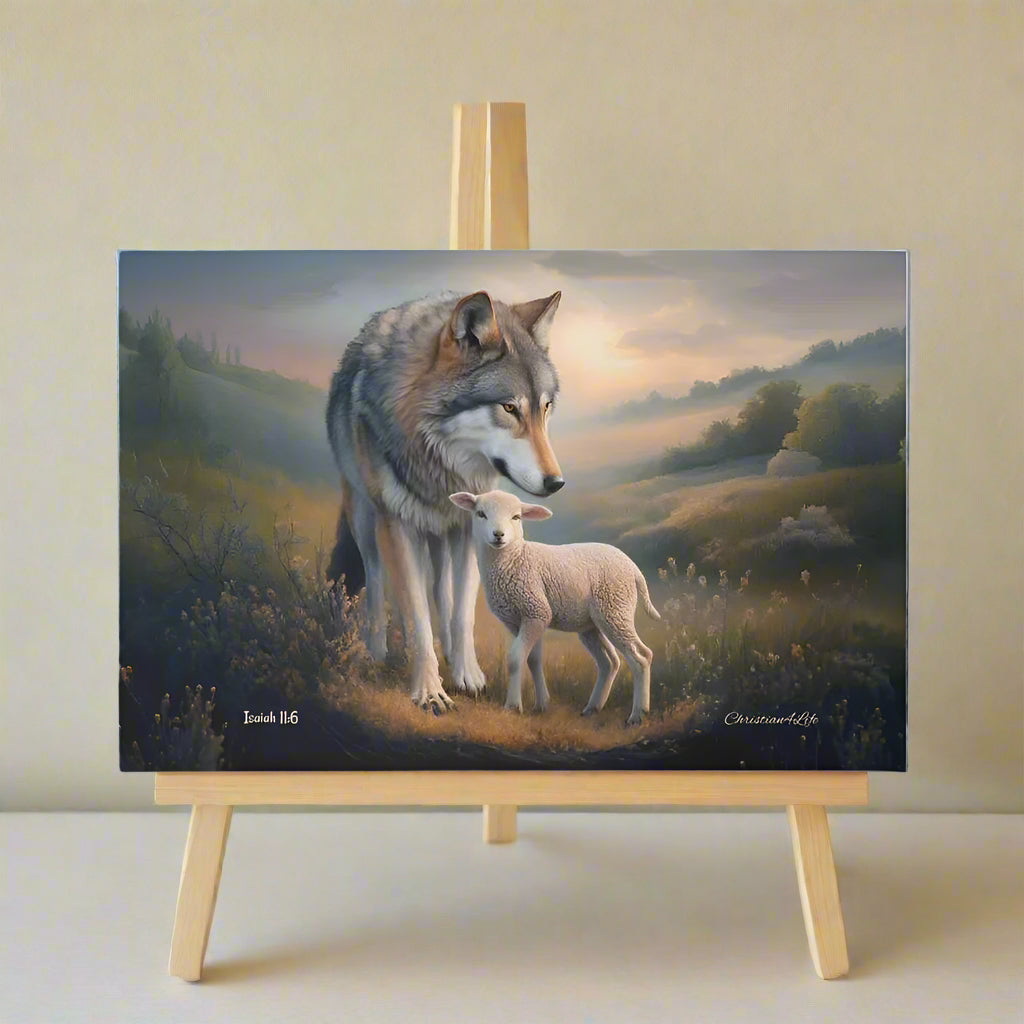 Wolf and Lamb Christian Wall Art Gallery Wrapped Canvas Isaiah 11:6 - Canvas