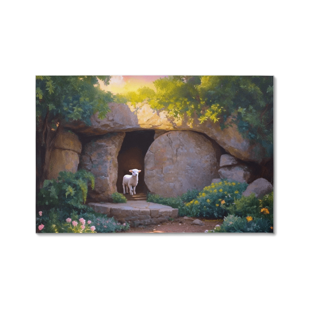 He is Risen Tomb and Lamb Christian Wall Art Wrapped Canvas Easter 18’’ x 12’’ 30’’ x 20’’ or 36’’ x 24’’ - 18’’ x 12’’