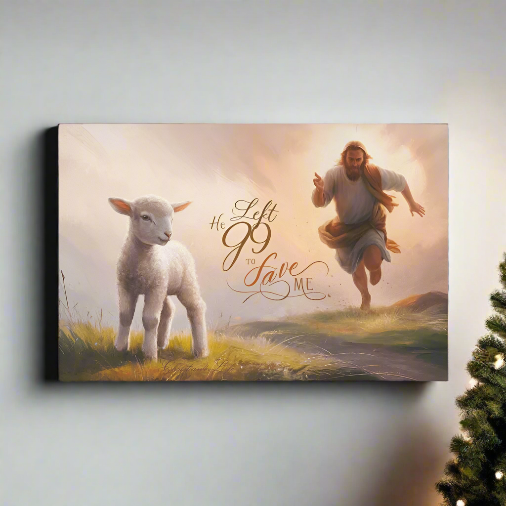 ’He Left 99 to Save Me’ Oil style Gallery Wrapped Christian Wall Art Canvas (3:2) - Canvas