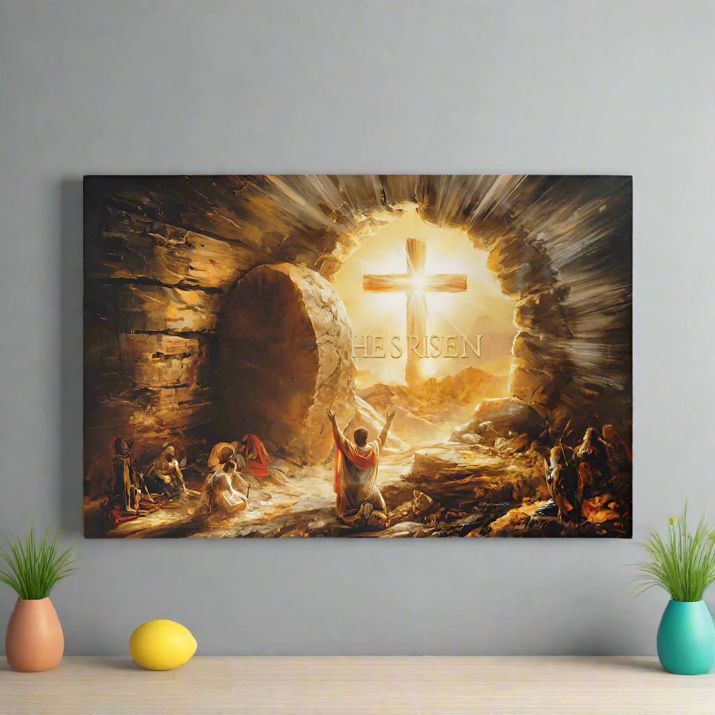 He Is Risen - Gallery Wrapped Canvas - Jesus Resurrection Christian Easter Wall Art - Canvas