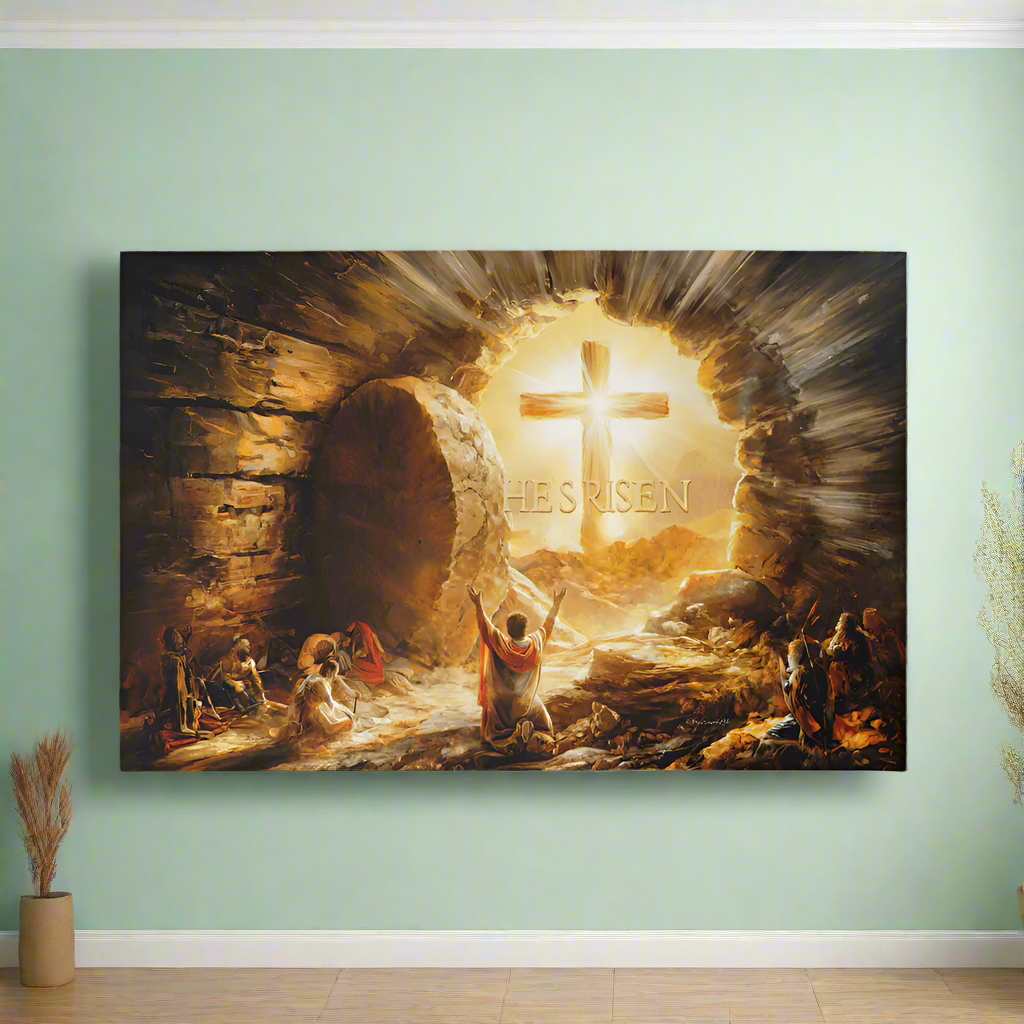 He Is Risen - Gallery Wrapped Canvas - Jesus Resurrection Christian Easter Wall Art - Canvas