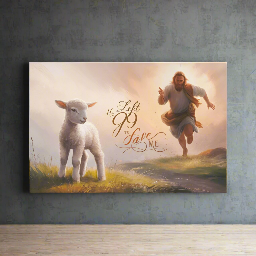 ’He Left 99 to Save Me’ Oil style Gallery Wrapped Christian Wall Art Canvas (3:2) - Canvas