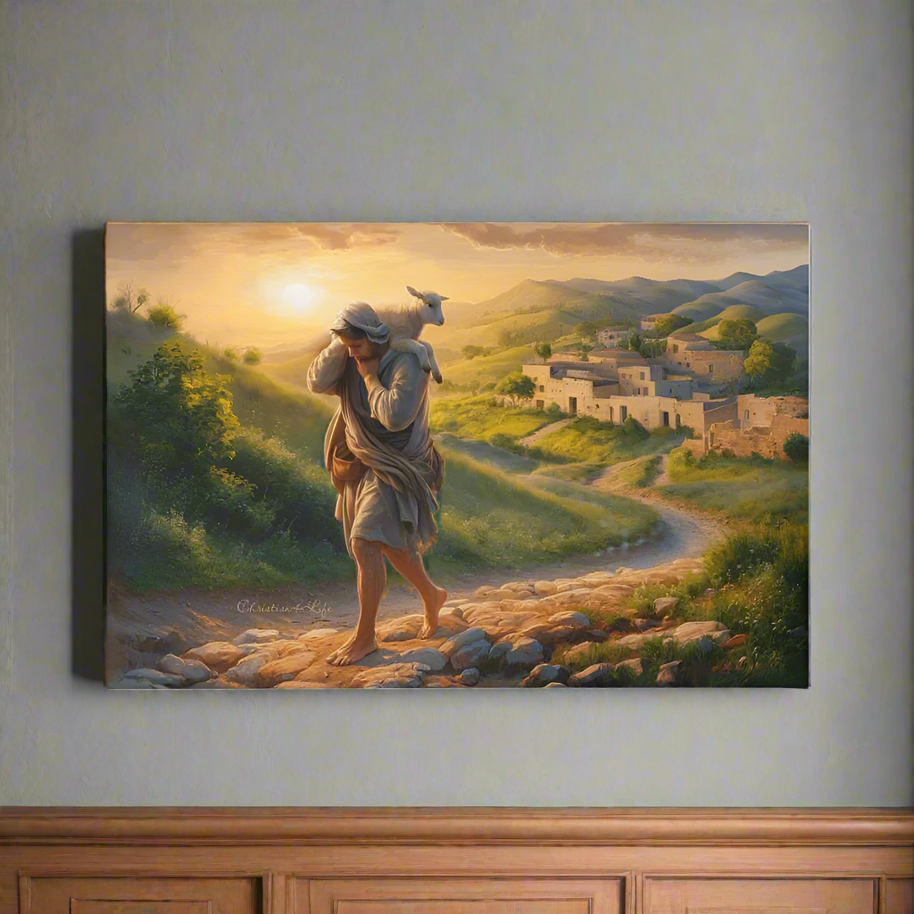 The Good Shepherd Saves Sheep - Gallery Wrapped Christian Wall Art Canvas - Canvas