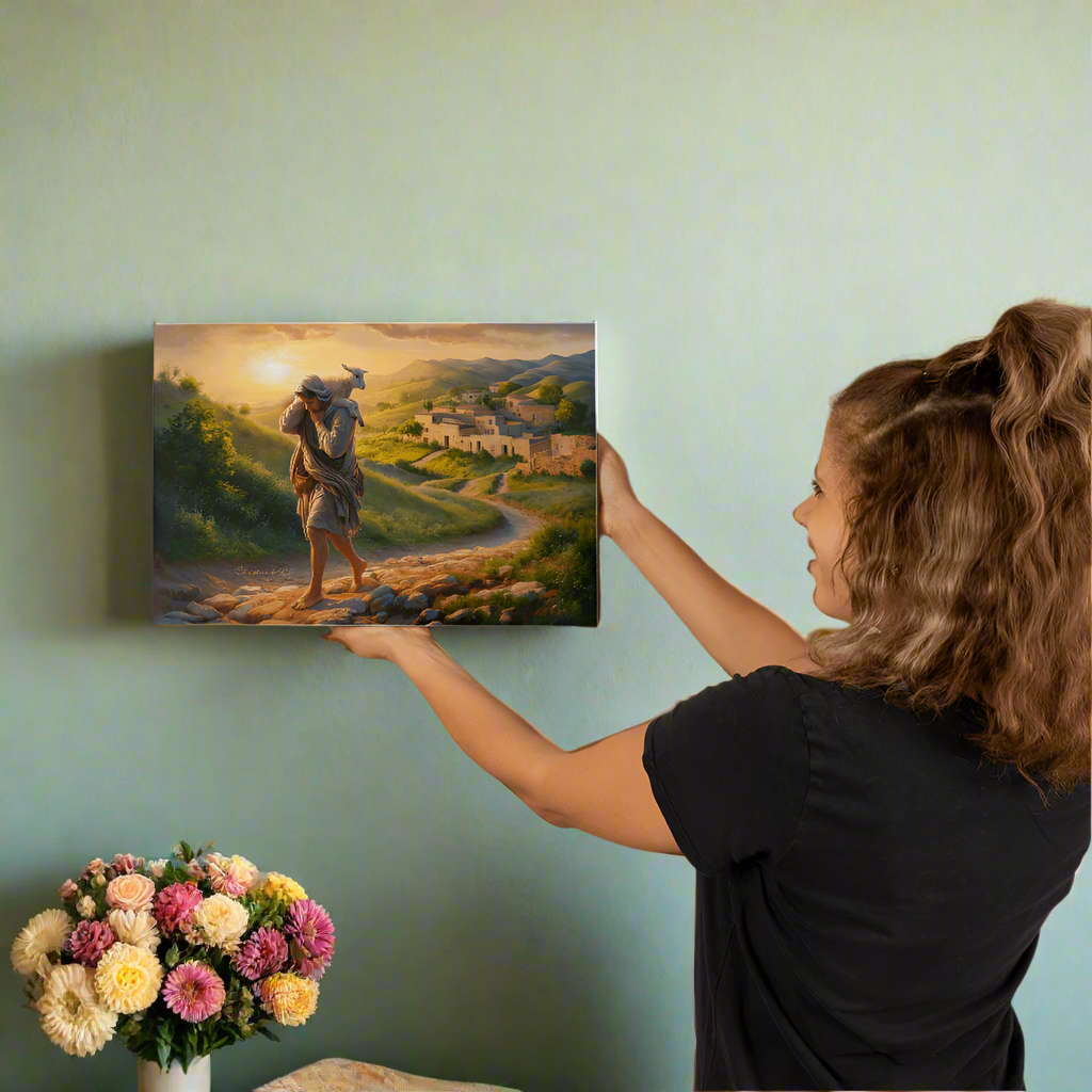 The Good Shepherd Saves Sheep - Gallery Wrapped Christian Wall Art Canvas - 18’’ x 12’’ - Canvas
