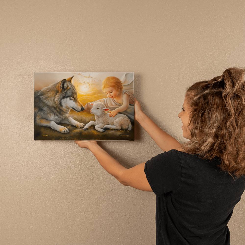 Wolf and Lamb Gallery Wrapped Christian Wall Art Canvas - Canvas