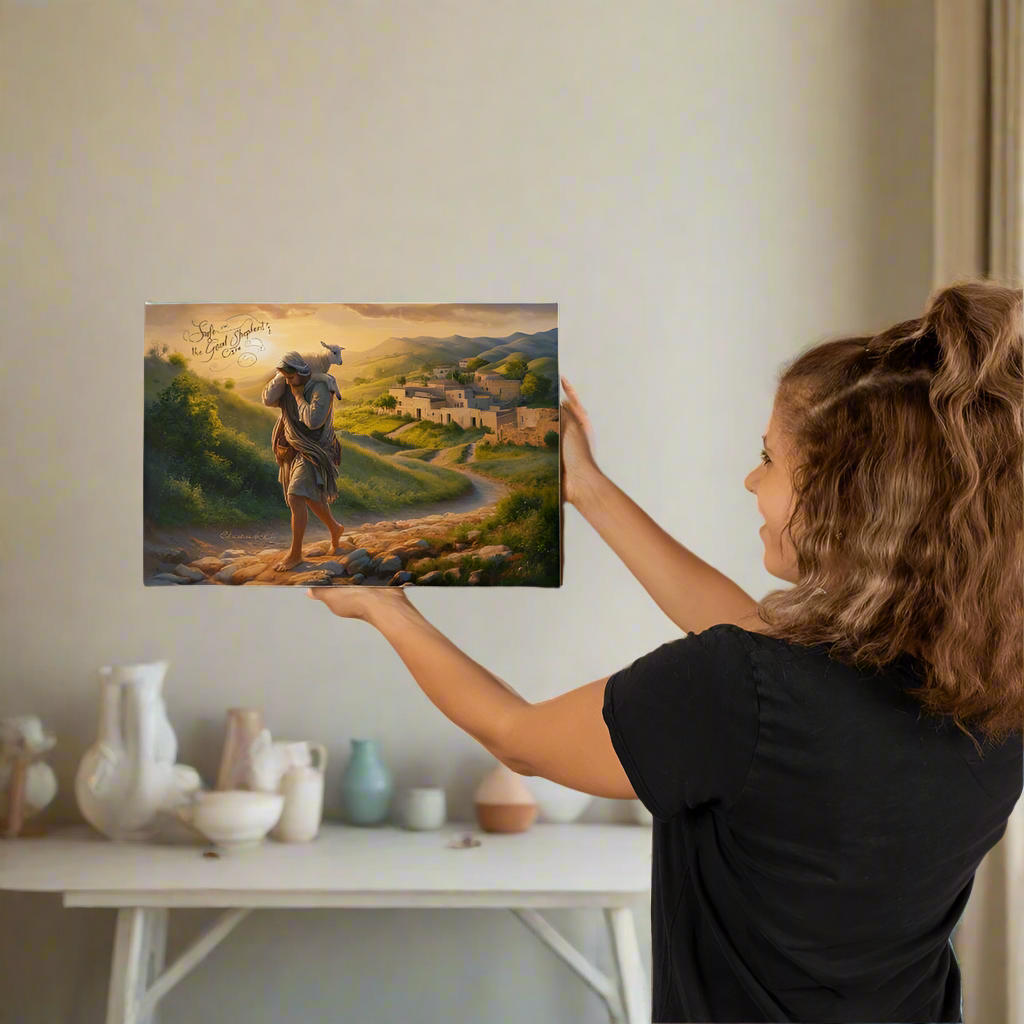 ’Safe in the Good Shepherd’s care’ Gallery Wrapped Christian Wall Art Canvas (3:2)