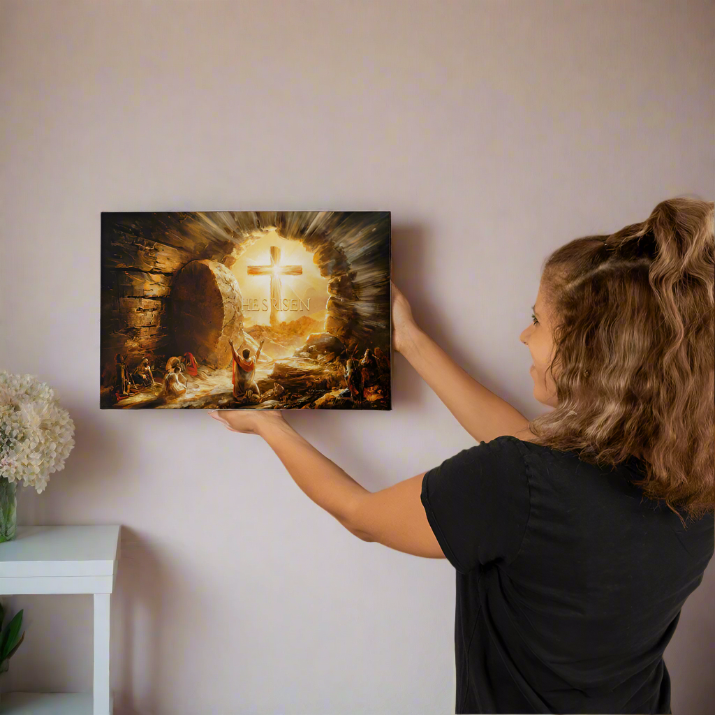 He Is Risen - Gallery Wrapped Canvas - Jesus Resurrection Christian Easter Wall Art - 18’’ x 12’’ - Canvas