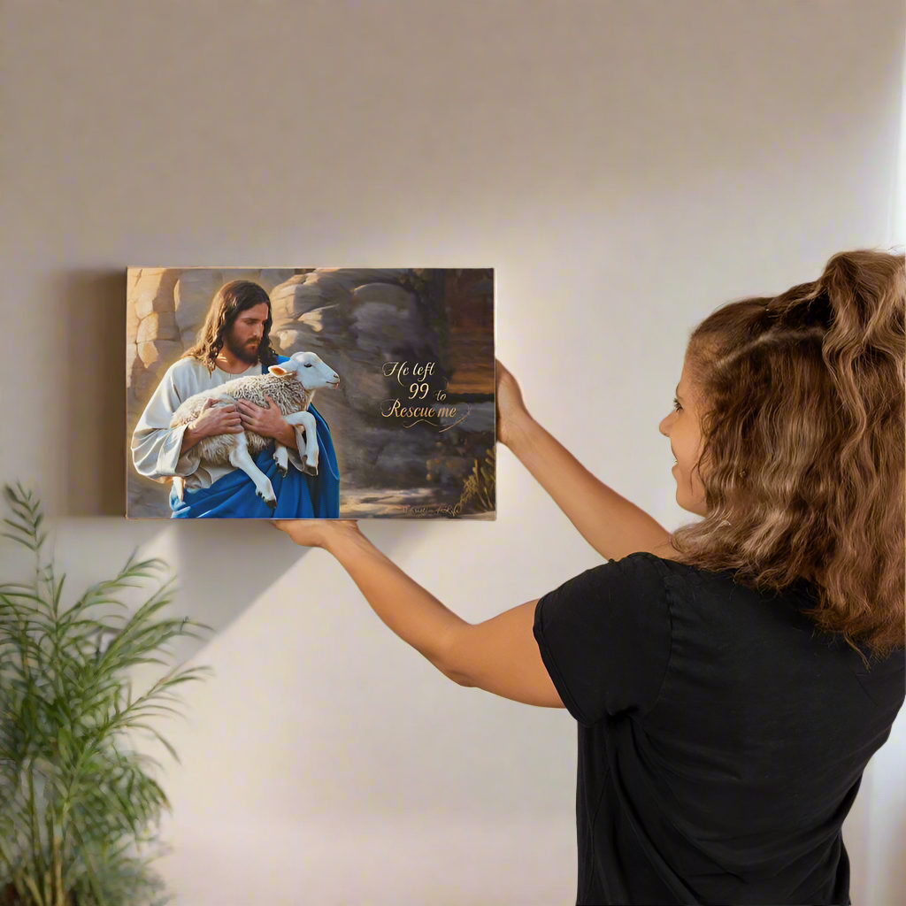 He Left 99 to rescue me - Good Shepherd Gallery Wrapped Christian Wall Art Canvas - 18’’ x 12’’ - Canvas